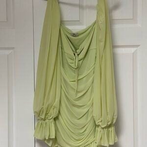 Lime green Puff Sleeve mini dress